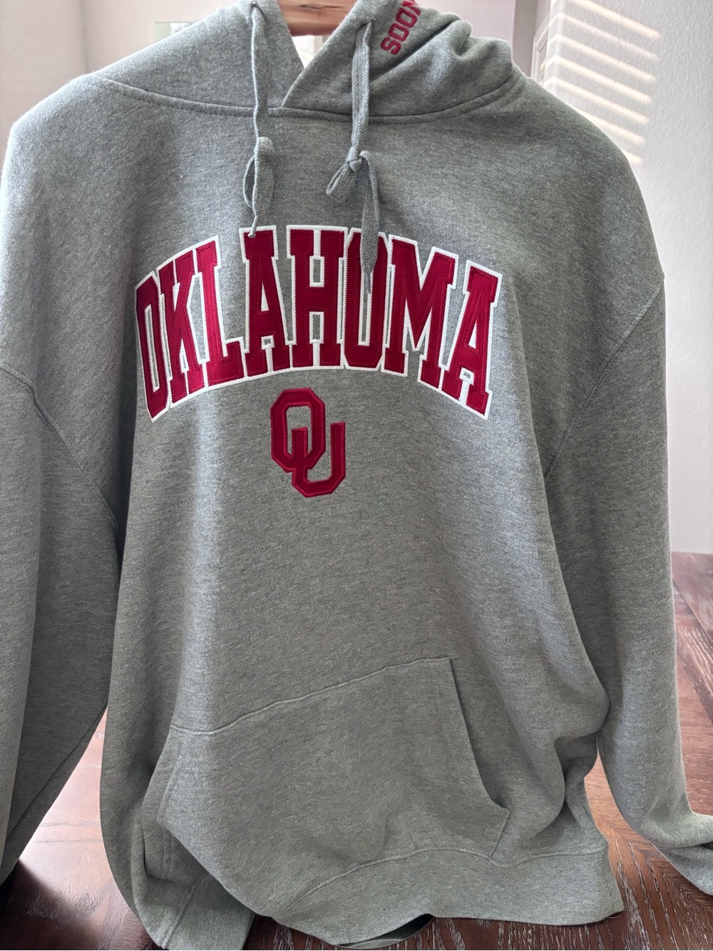 Oklahoma University (OU) Grey Hoodie with Crimson Lettering